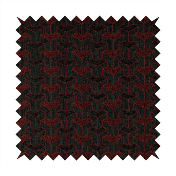 Baha Geometric Key Pattern Black Red Colour Upholstery Fabric CTR-2488 - Made To Measure Curtains