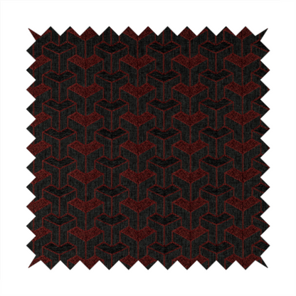 Baha Geometric Key Pattern Black Red Colour Upholstery Fabric CTR-2488 - Made To Measure Curtains