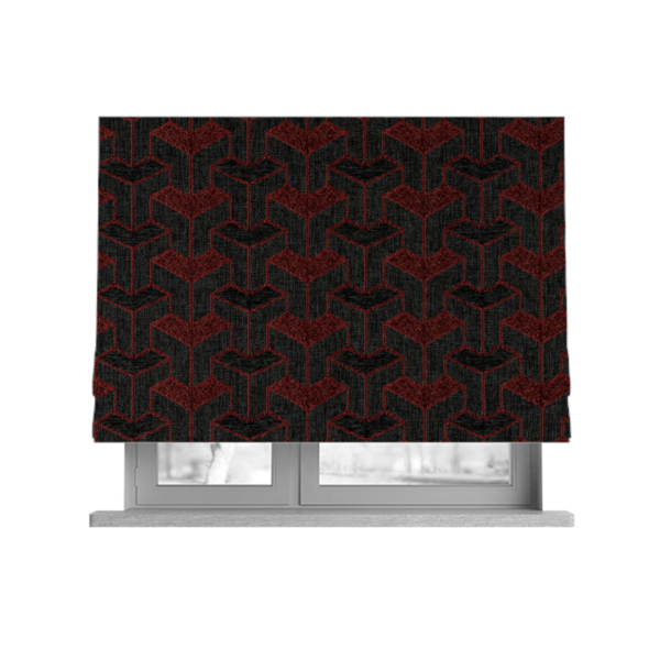 Baha Geometric Key Pattern Black Red Colour Upholstery Fabric CTR-2488 - Roman Blinds