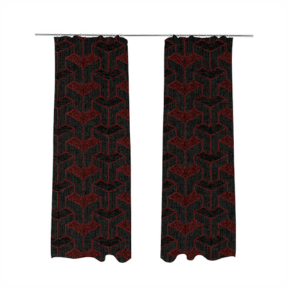 Baha Geometric Key Pattern Black Red Colour Upholstery Fabric CTR-2488 - Made To Measure Curtains