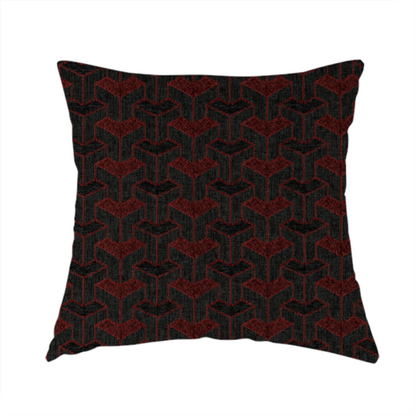 Baha Geometric Key Pattern Black Red Colour Upholstery Fabric CTR-2488 - Handmade Cushions