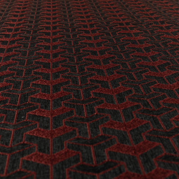 Baha Geometric Key Pattern Black Red Colour Upholstery Fabric CTR-2488