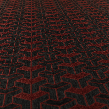 Baha Geometric Key Pattern Black Red Colour Upholstery Fabric CTR-2488