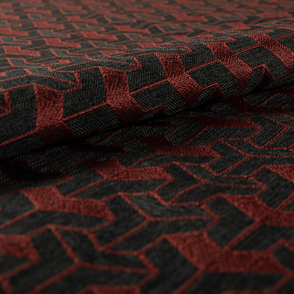 Baha Geometric Key Pattern Black Red Colour Upholstery Fabric CTR-2488