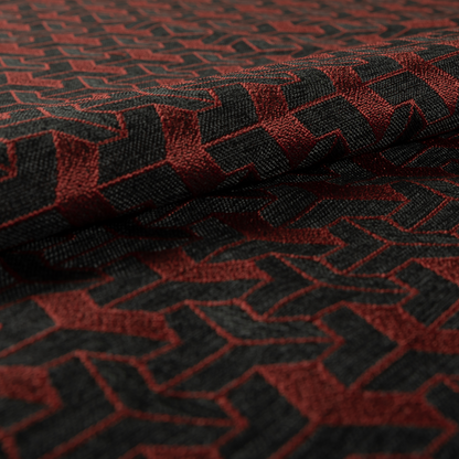 Baha Geometric Key Pattern Black Red Colour Upholstery Fabric CTR-2488 - Handmade Cushions
