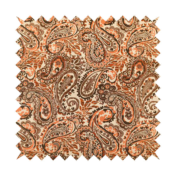 Colarto Collection Orange Brown Colour In Paisley Pattern Chenille Furnishing Fabric CTR-249 - Roman Blinds