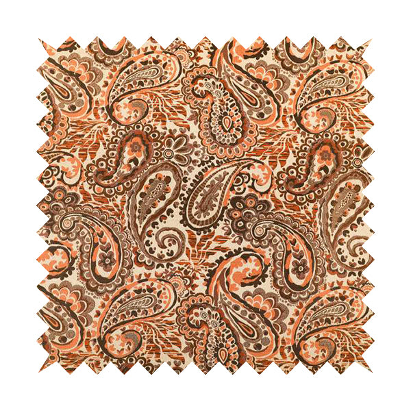 Colarto Collection Orange Brown Colour In Paisley Pattern Chenille Furnishing Fabric CTR-249