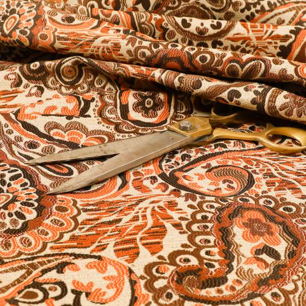 Colarto Collection Orange Brown Colour In Paisley Pattern Chenille Furnishing Fabric CTR-249 - Made To Measure Curtains