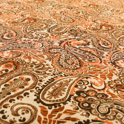 Colarto Collection Orange Brown Colour In Paisley Pattern Chenille Furnishing Fabric CTR-249 - Made To Measure Curtains