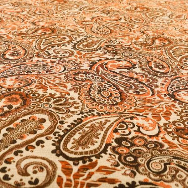 Colarto Collection Orange Brown Colour In Paisley Pattern Chenille Furnishing Fabric CTR-249 - Handmade Cushions