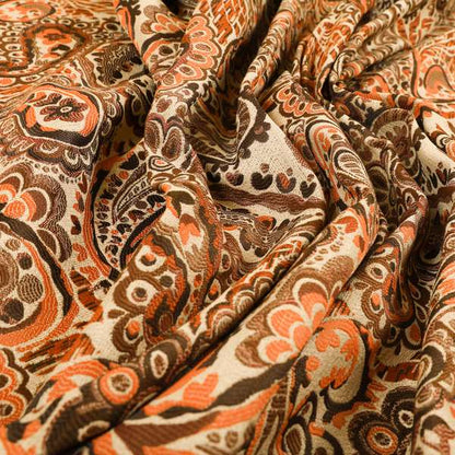 Colarto Collection Orange Brown Colour In Paisley Pattern Chenille Furnishing Fabric CTR-249 - Handmade Cushions