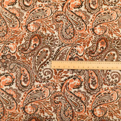 Colarto Collection Orange Brown Colour In Paisley Pattern Chenille Furnishing Fabric CTR-249 - Made To Measure Curtains