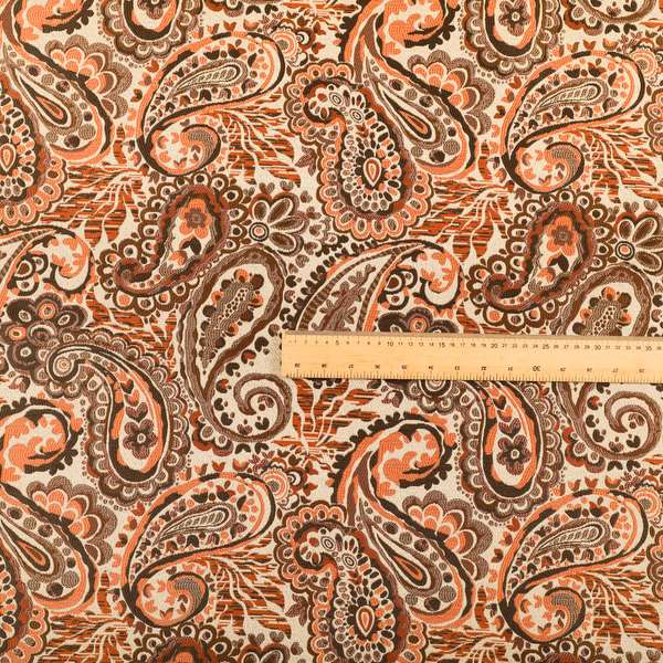Colarto Collection Orange Brown Colour In Paisley Pattern Chenille Furnishing Fabric CTR-249