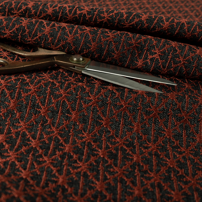 Baraka Geometric Pattern Black Red Colour Upholstery Fabric CTR-2497 - Roman Blinds
