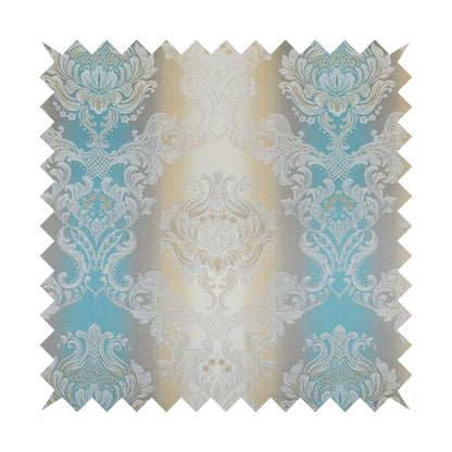 Esma Traditional Damask Pattern Fabric Blue Cream Colour Interior Fabrics CTR-25
