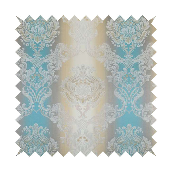 Esma Traditional Damask Pattern Fabric Blue Cream Colour Interior Fabrics CTR-25 - Made To Measure Curtains