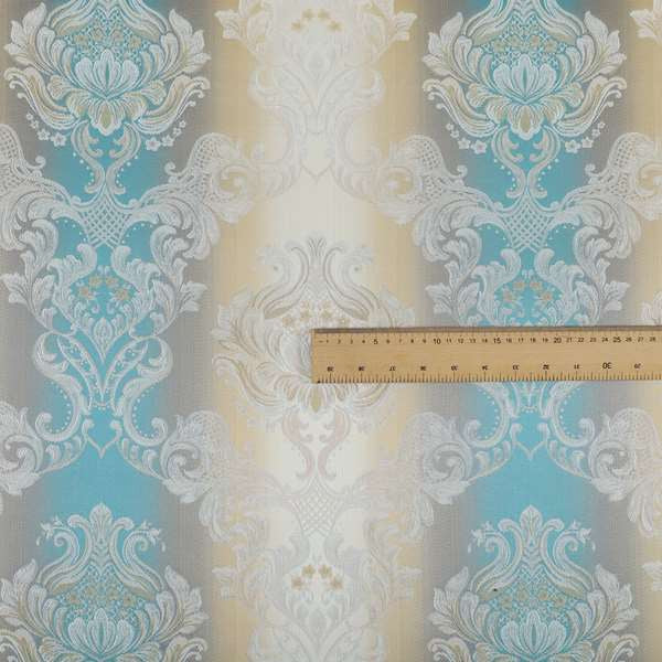 Esma Traditional Damask Pattern Fabric Blue Cream Colour Interior Fabrics CTR-25 - Made To Measure Curtains