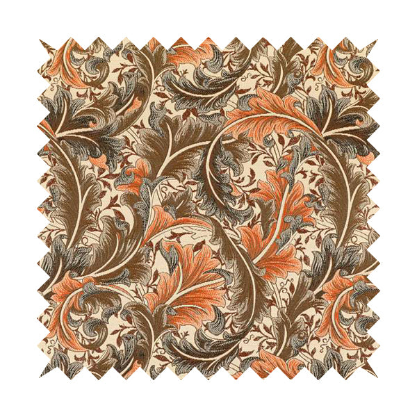 Colarto Collection Orange Brown Colour In Floral Pattern Chenille Furnishing Fabric CTR-250 - Made To Measure Curtains