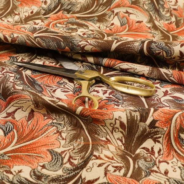 Colarto Collection Orange Brown Colour In Floral Pattern Chenille Furnishing Fabric CTR-250 - Made To Measure Curtains