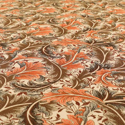 Colarto Collection Orange Brown Colour In Floral Pattern Chenille Furnishing Fabric CTR-250 - Made To Measure Curtains