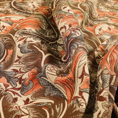 Colarto Collection Orange Brown Colour In Floral Pattern Chenille Furnishing Fabric CTR-250 - Made To Measure Curtains