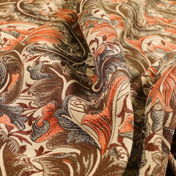 Colarto Collection Orange Brown Colour In Floral Pattern Chenille Furnishing Fabric CTR-250 - Handmade Cushions