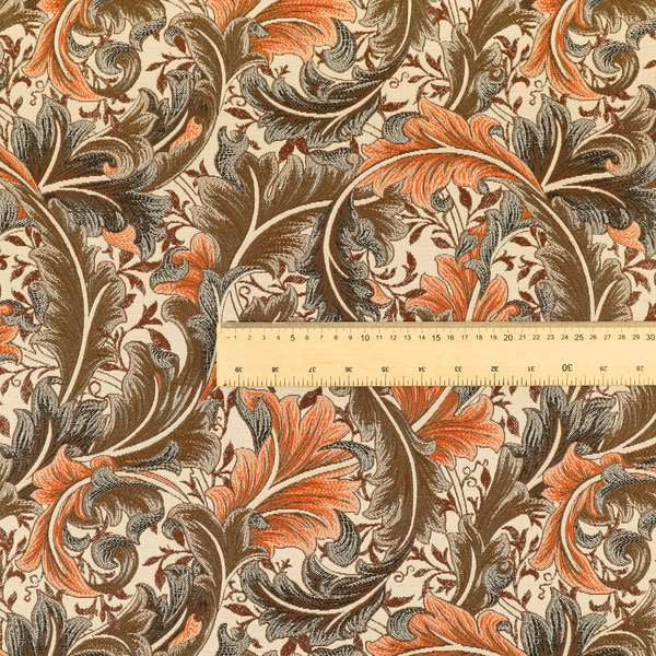 Colarto Collection Orange Brown Colour In Floral Pattern Chenille Furnishing Fabric CTR-250 - Made To Measure Curtains