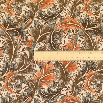 Colarto Collection Orange Brown Colour In Floral Pattern Chenille Furnishing Fabric CTR-250 - Made To Measure Curtains