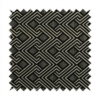 Erina Geometric Patterned Weave Black Colour Upholstery Fabric CTR-2500 - Handmade Cushions