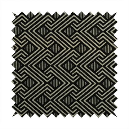 Erina Geometric Patterned Weave Black Colour Upholstery Fabric CTR-2500 - Made To Measure Curtains