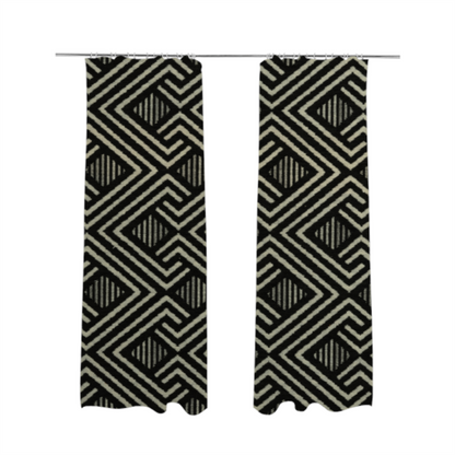 Erina Geometric Patterned Weave Black Colour Upholstery Fabric CTR-2500 - Made To Measure Curtains