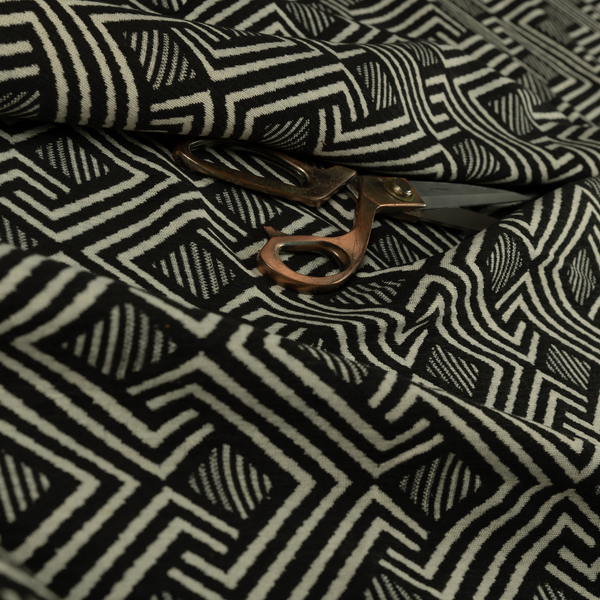 Erina Geometric Patterned Weave Black Colour Upholstery Fabric CTR-2500