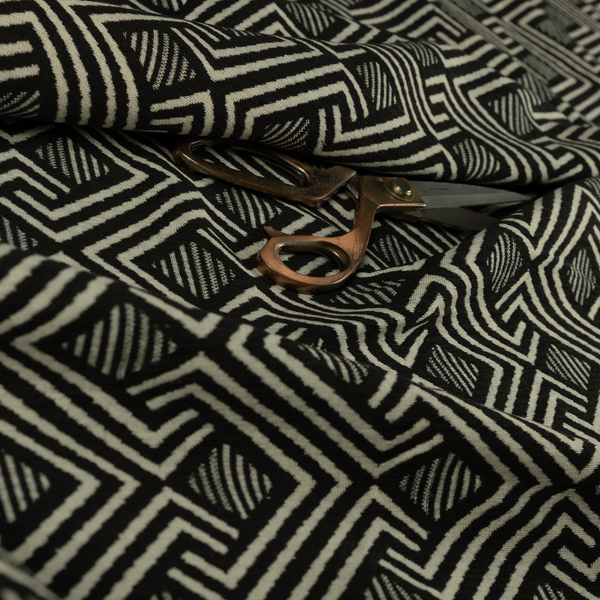 Erina Geometric Patterned Weave Black Colour Upholstery Fabric CTR-2500 - Made To Measure Curtains