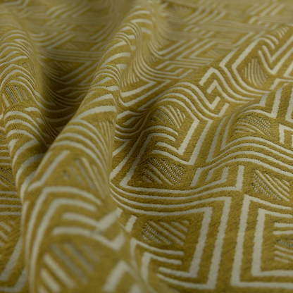 Erina Geometric Patterned Weave Yellow Colour Upholstery Fabric CTR-2501
