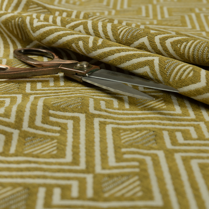 Erina Geometric Patterned Weave Yellow Colour Upholstery Fabric CTR-2501 - Made To Measure Curtains