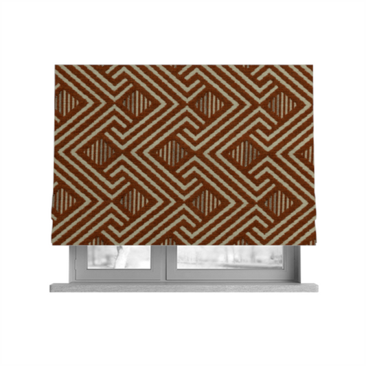 Erina Geometric Patterned Weave Orange Colour Upholstery Fabric CTR-2502 - Roman Blinds