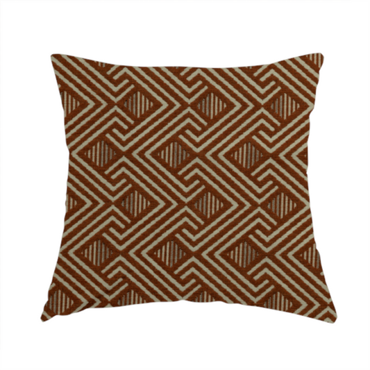 Erina Geometric Patterned Weave Orange Colour Upholstery Fabric CTR-2502 - Handmade Cushions