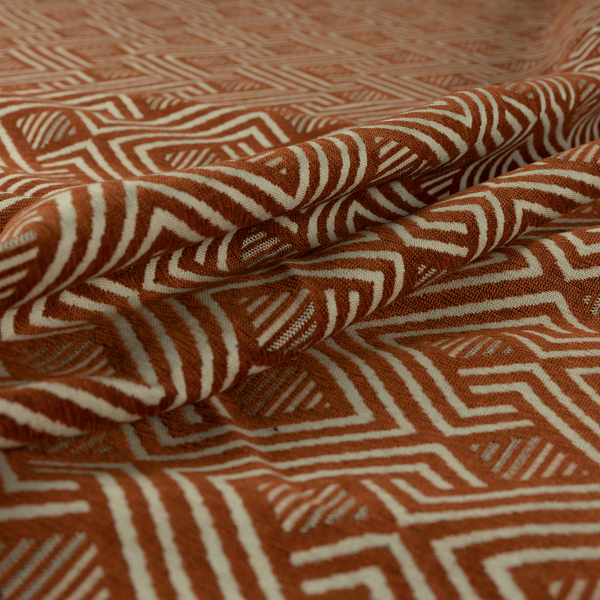 Erina Geometric Patterned Weave Orange Colour Upholstery Fabric CTR-2502