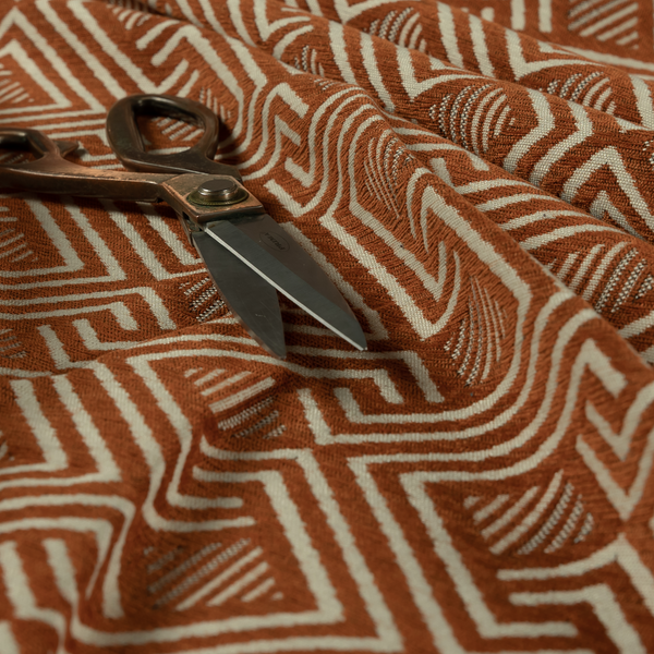 Erina Geometric Patterned Weave Orange Colour Upholstery Fabric CTR-2502