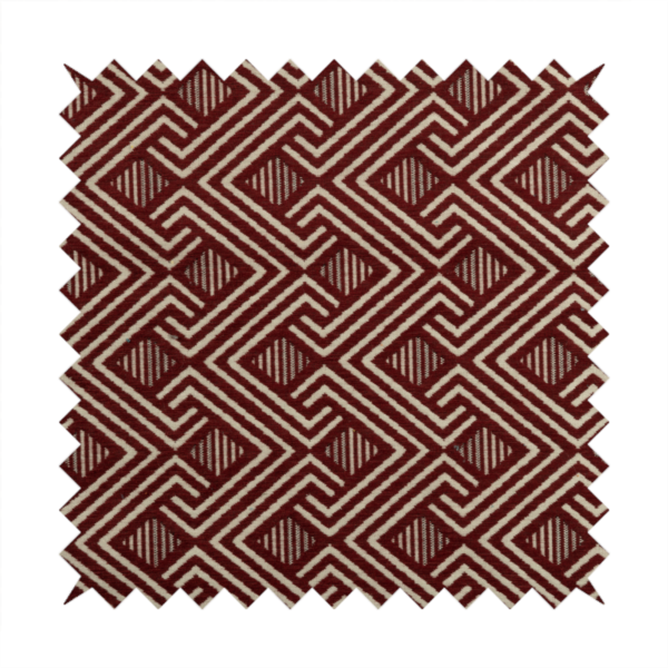 Erina Geometric Patterned Weave Red Colour Upholstery Fabric CTR-2504 - Handmade Cushions