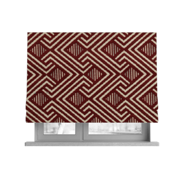 Erina Geometric Patterned Weave Red Colour Upholstery Fabric CTR-2504 - Roman Blinds