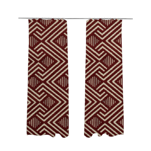 Erina Geometric Patterned Weave Red Colour Upholstery Fabric CTR-2504 - Made To Measure Curtains