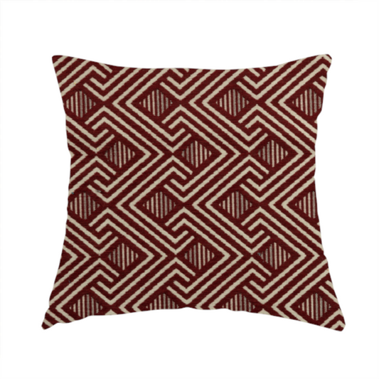 Erina Geometric Patterned Weave Red Colour Upholstery Fabric CTR-2504 - Handmade Cushions