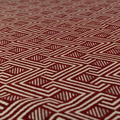 Erina Geometric Patterned Weave Red Colour Upholstery Fabric CTR-2504