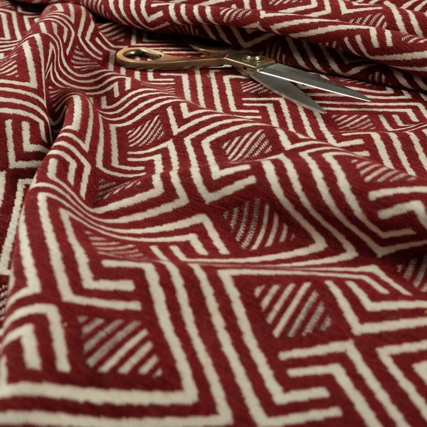 Erina Geometric Patterned Weave Red Colour Upholstery Fabric CTR-2504