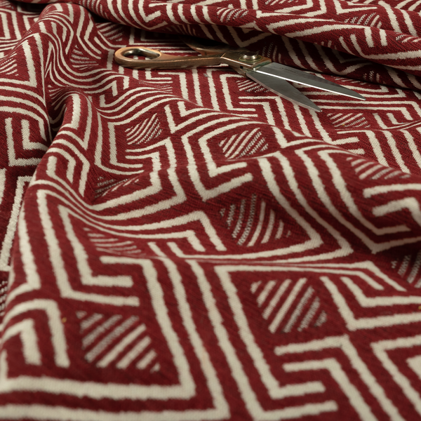 Erina Geometric Patterned Weave Red Colour Upholstery Fabric CTR-2504 - Handmade Cushions