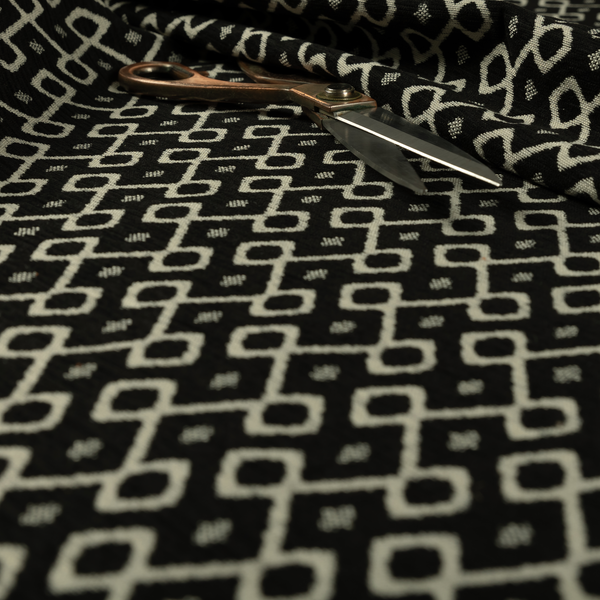 Erum Geometric Patterned Weave Black Colour Upholstery Fabric CTR-2507 - Roman Blinds