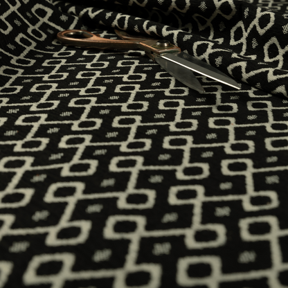 Erum Geometric Patterned Weave Black Colour Upholstery Fabric CTR-2507