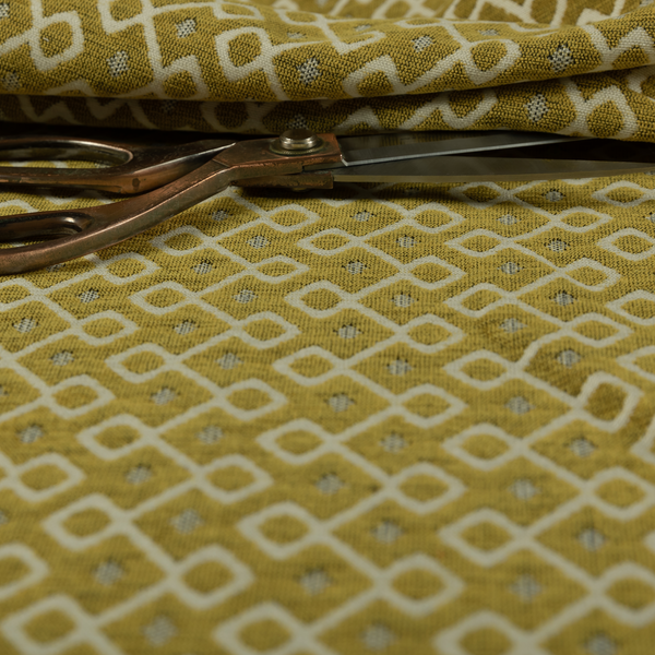 Erum Geometric Patterned Weave Yellow Colour Upholstery Fabric CTR-2508