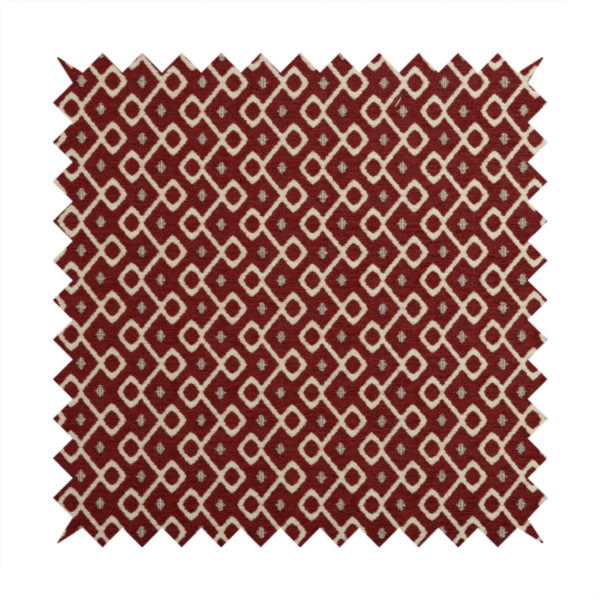 Erum Geometric Patterned Weave Red Colour Upholstery Fabric CTR-2511